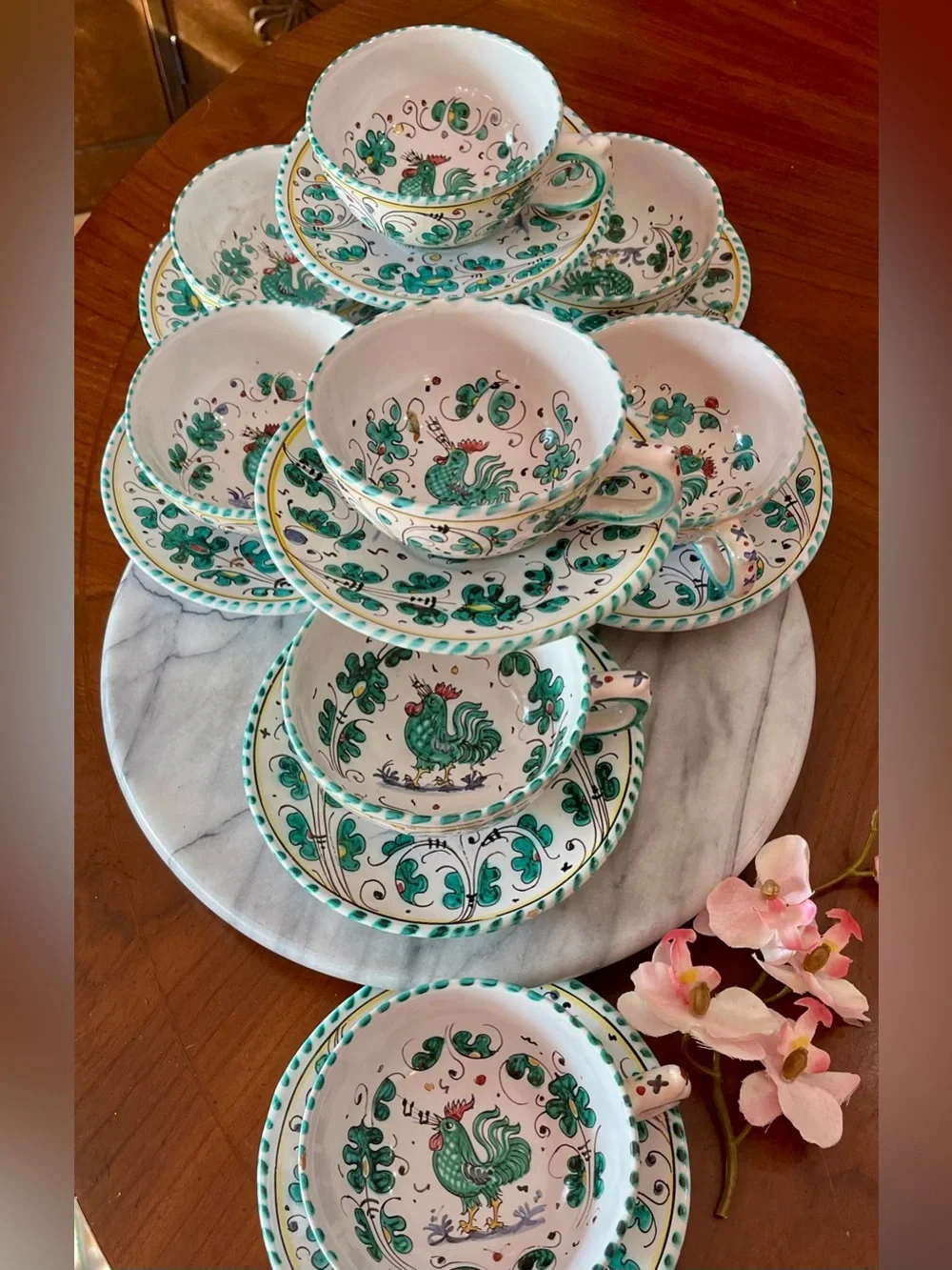 VTG PV Italy Orvieto Peasant Village Green Rooster Complimentary Serving Pieces